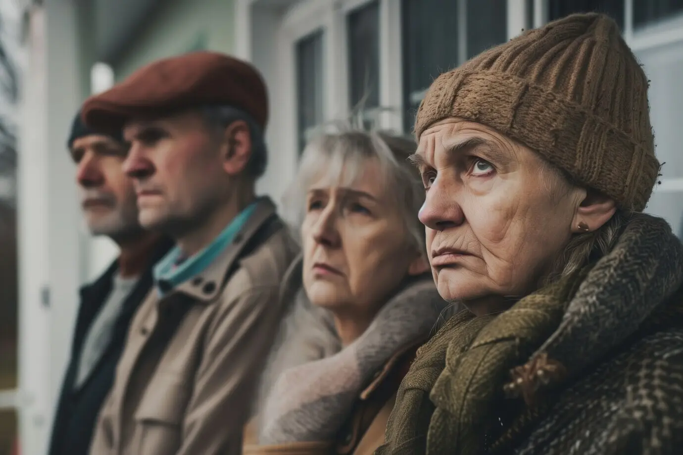 Porträt einer Mehrgenerationenfamilie, die sich aufgrund hoher Wohnungspreise den Wohnraum teilt.