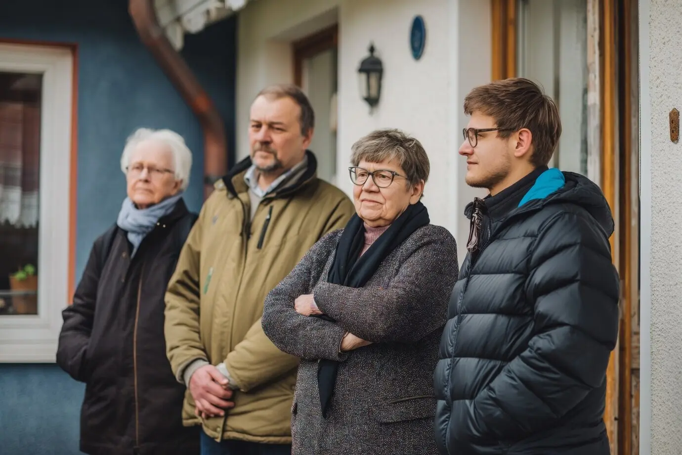 Porträt einer Mehrgenerationenfamilie, die sich aufgrund eines unerschwinglichen Preisanstiegs auf dem Wohnungsmarkt ein Haus teilt.